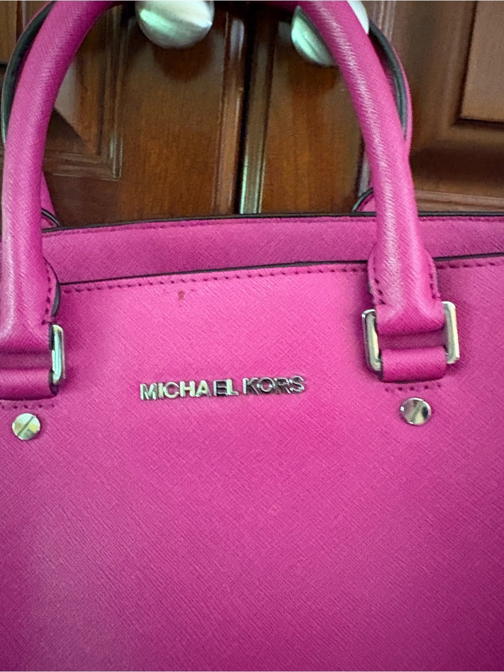 Michael Kors Hot Pink Saffiano Satchel with Eyelet Sides Selma bag - Picture 2 of 12